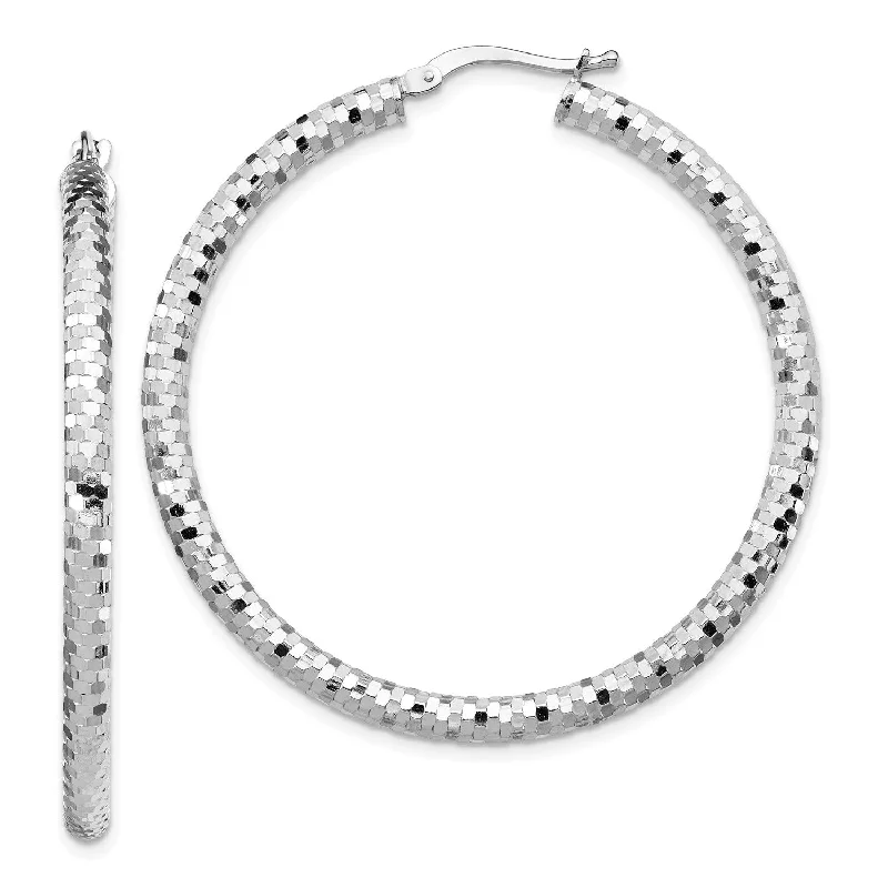 Silver Statement Earrings-14KT White Gold 35X3MM Diamond-cut Hoop Earrings