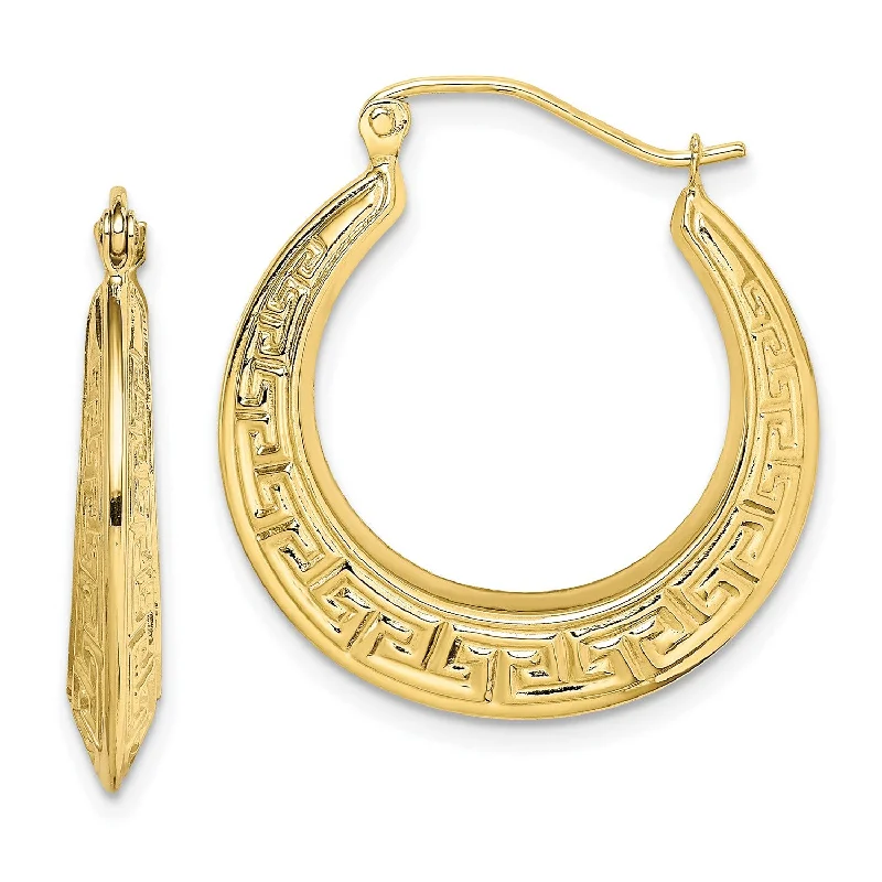 Chic Bridal Earrings-10KT Yellow Gold 17X3MM Hoop Greek Key Earrings