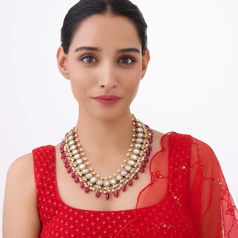 Long Silver Necklace-Kundan Necklace 163991