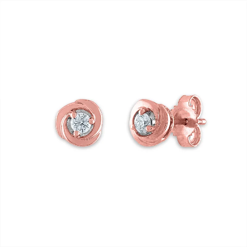 Elegant Gemstone Earrings-1/10 CTW Diamond Stud Love Knot Earrings in 10KT Rose Gold