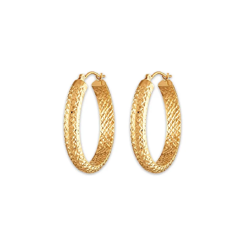 Charming Earrings for Women-10KT Yellow Gold 4.4X23MM Hoop Diamond-cut Earrings