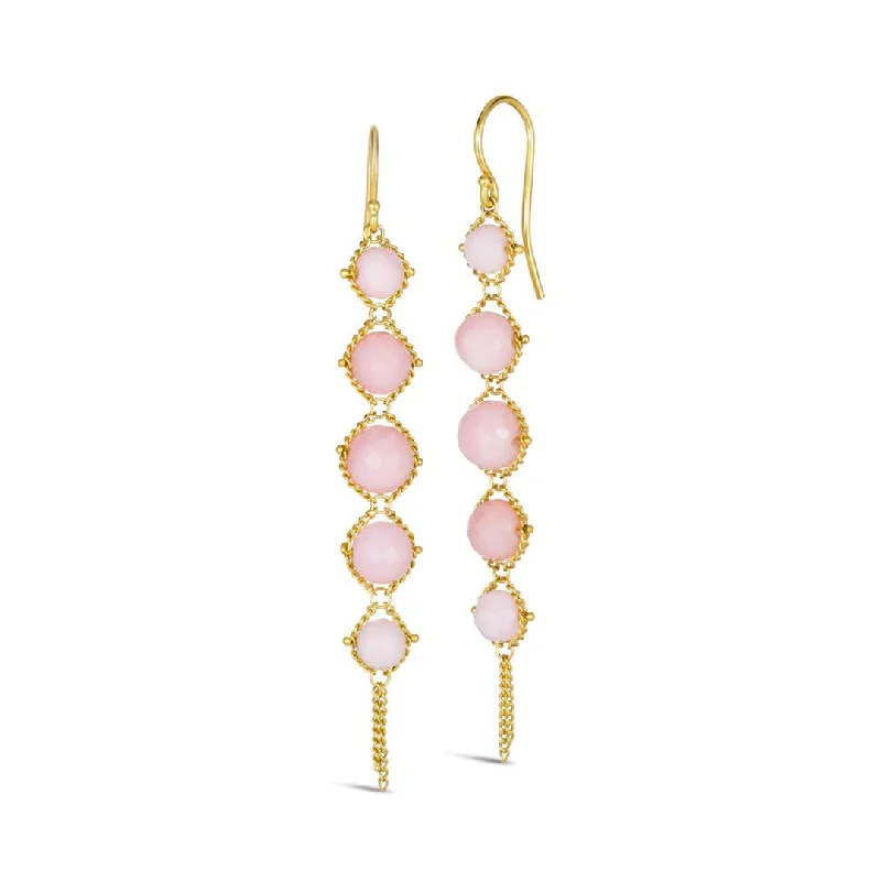 Classic Diamond Earrings-Long Textile Pink Opal Earrings