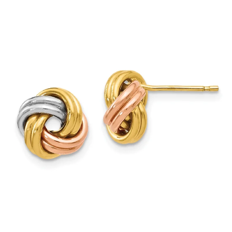 Simple Hoop Earrings-14KT Gold Tri-Color 8MM Stud Love Knot Earrings