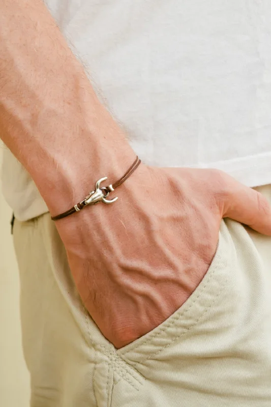 Personalized Leather Bracelet-Bull head bracelet for men, brown cords, men's jewellery