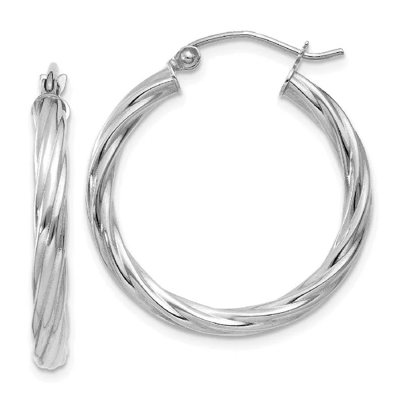 Modern Bridal Earrings-10KT White Gold 15X2MM Twist Hoop Earrings