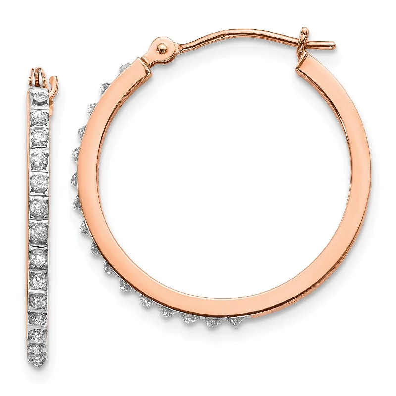 Elegant Jewelry Earrings-Diamond Fascination 14KT Rose Gold Diamond 25X2MM Diamond Accent Hoop Earrings