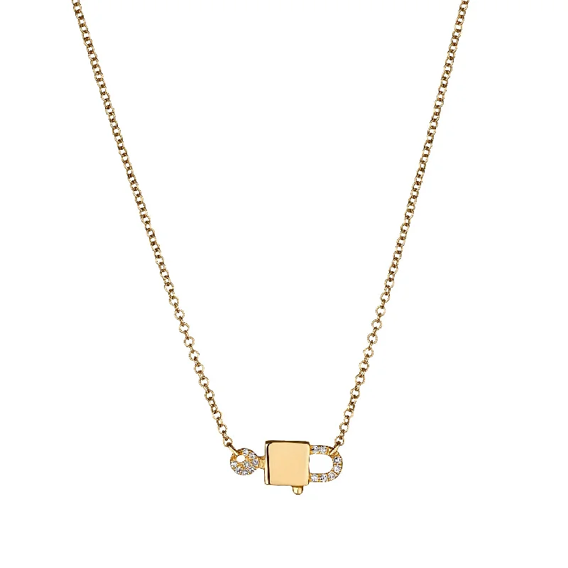 Trendy Gold Chain Necklace-DIAMOND PADLOCK & KEY NECKLACE