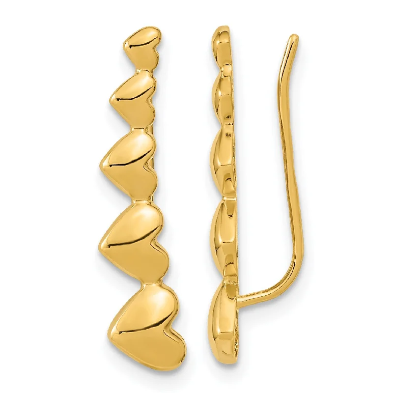 Pearl Drop Earrings-14KT Yellow Gold 22.9X5MM Heart Ear Climber Earrings