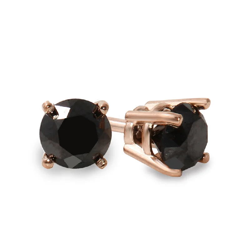 Geometric Drop Earrings-14K Rose Gold 3 CTW Rd Black Diamond Stud Earrings