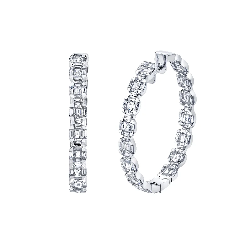 Luxury Drop Earrings for Weddings-Baguette In and Out Hoops