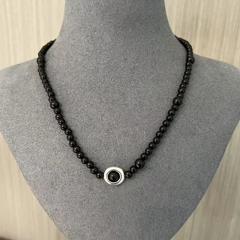 Elegant Birthstone Necklace-Tree Hole Design Ebony Bead 925 Sterling Silver Necklace