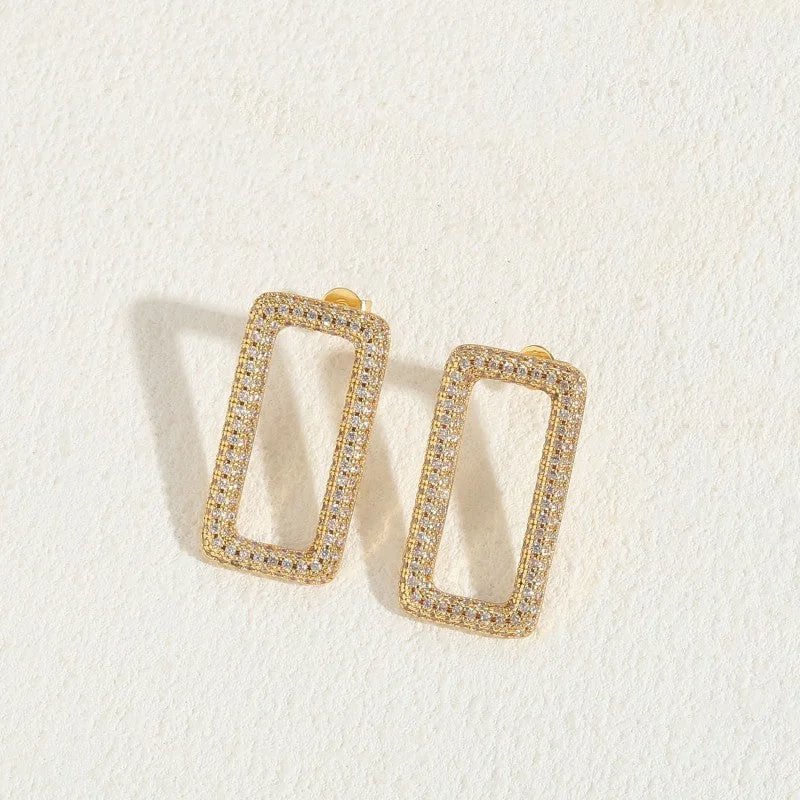 Rectangular Zircon Earrings 14K Real Gold