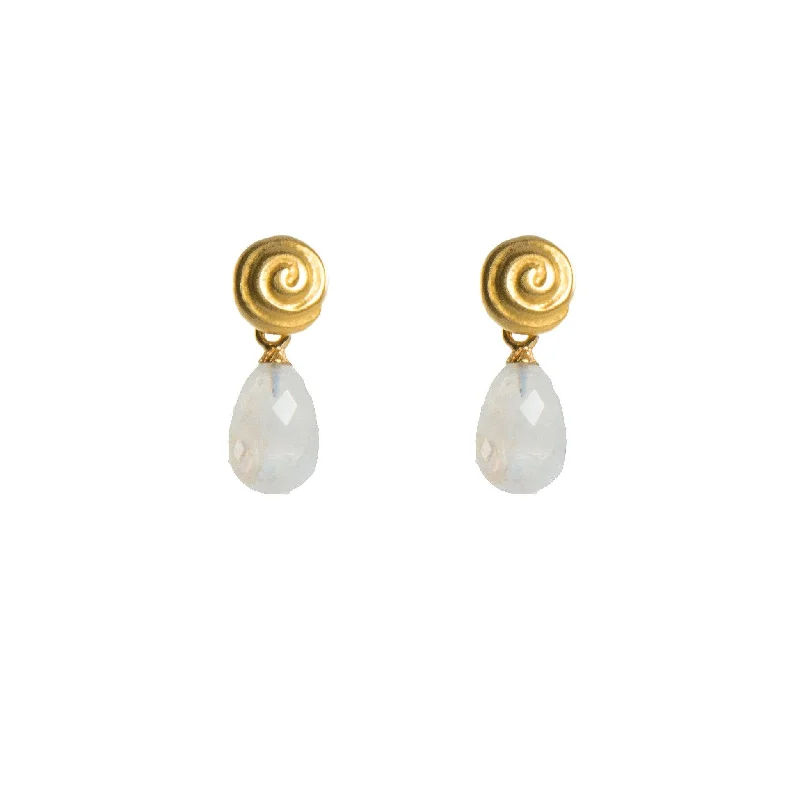 Luxury Earrings for Wedding-Rainbow Moonstone Gratitude Swirl Earrings 24K Fair Trade Gold Vermeil