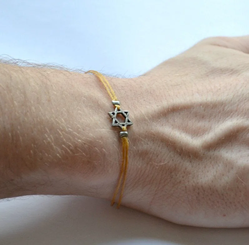 Elegant Silver Wedding Bracelet-Silver Star of David bracelet for men, brown cord, handmade gift for him