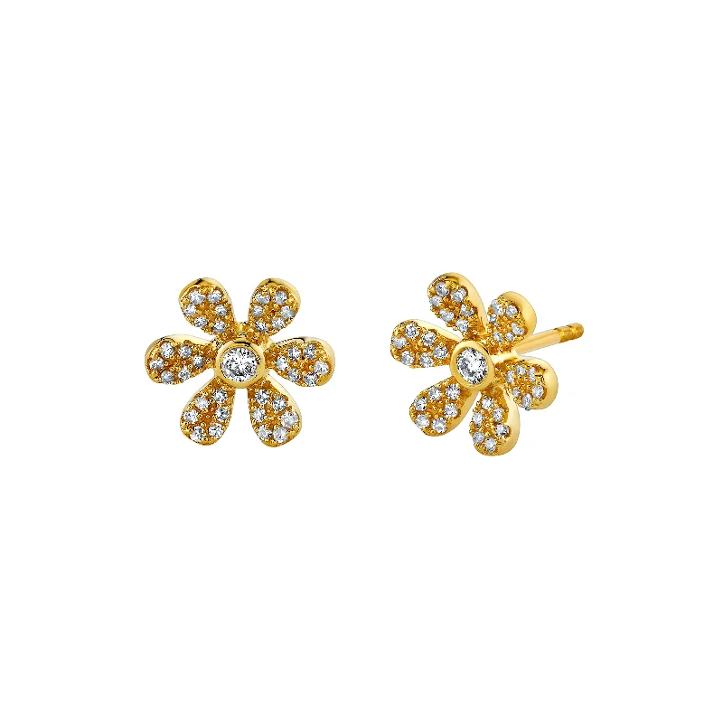 Gemstone Stud Earrings-Pavé Flower Stud Earrings