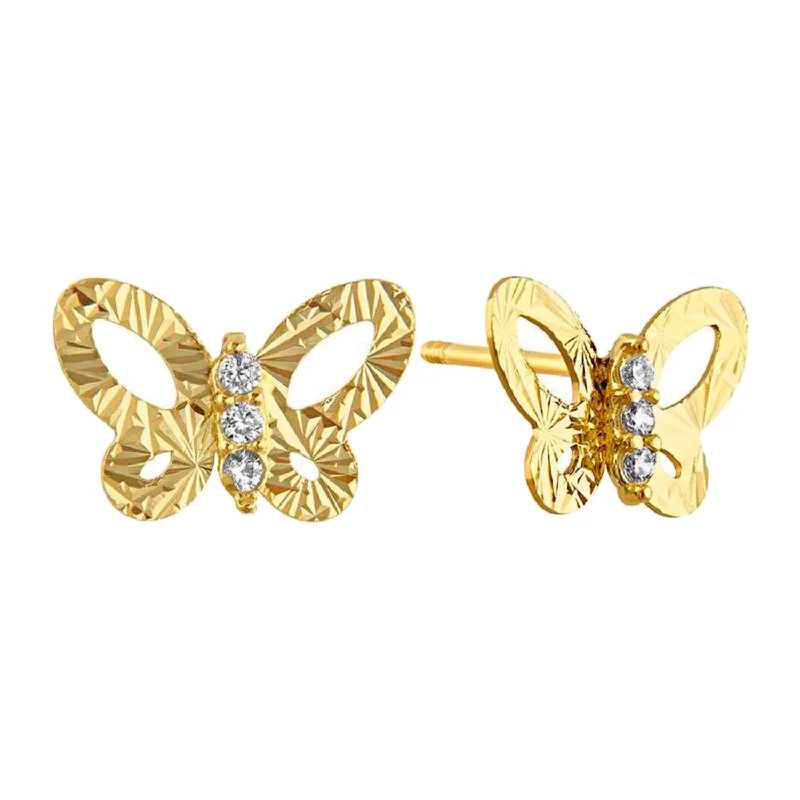 Luxury Drop Earrings for Weddings-14KT Yellow Gold and Cubic Zirconia Butterfly Earrings