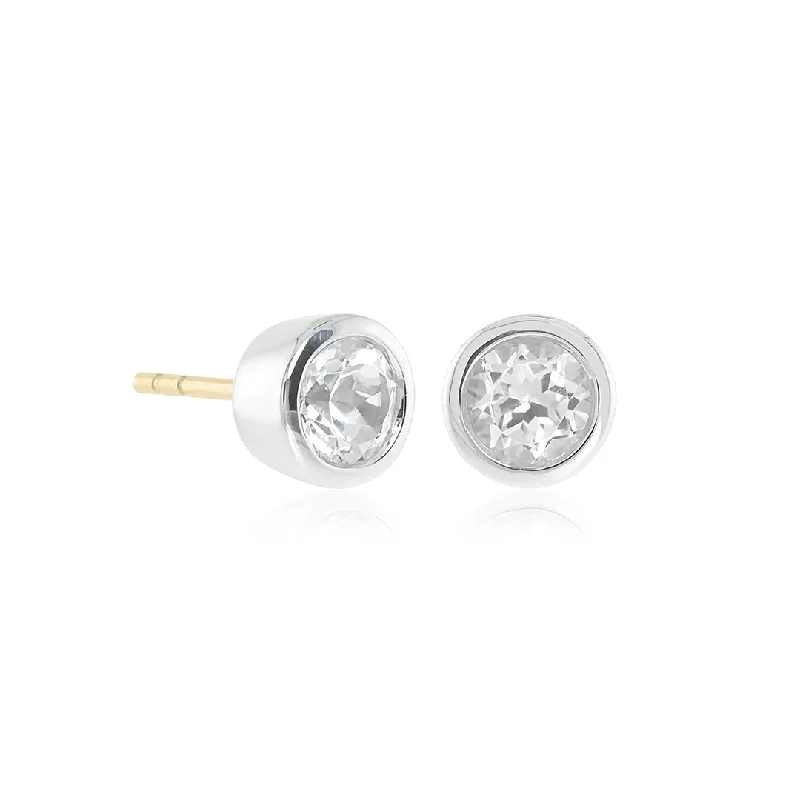 Trendy Earrings for Girls-Silver Mini Dot Earrings in White Topaz