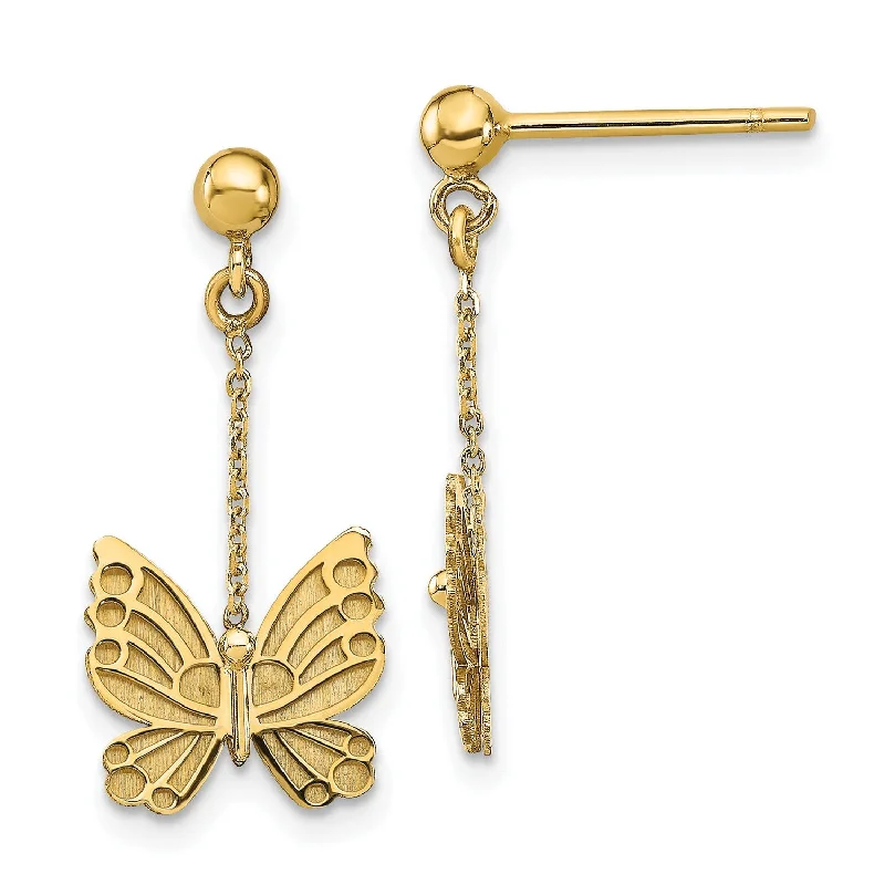 Unique Earrings for Bridesmaids-14KT Yellow Gold 23X11MM Drop & Dangle Butterfly Earrings