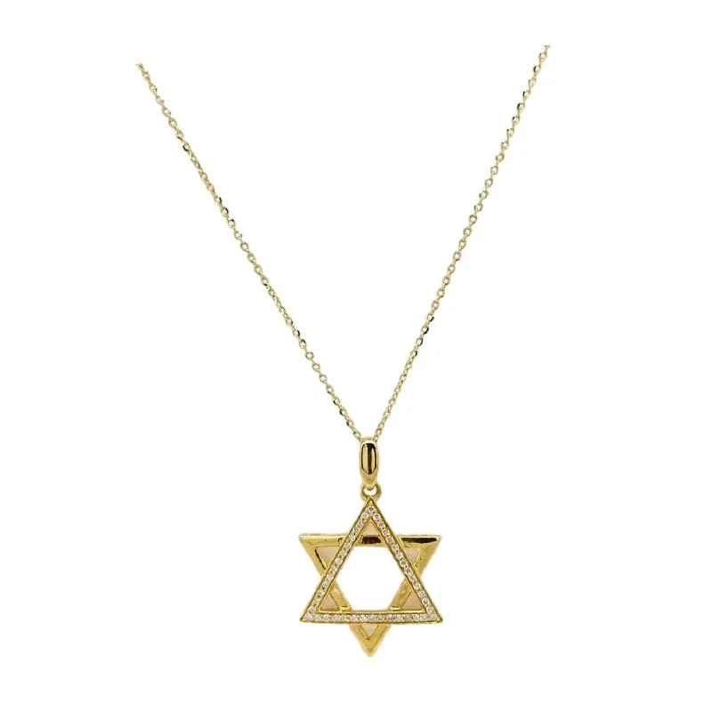 Luxury Silver Necklace-HALF DIAMOND & HALF GOLD STAR OF DAVID NECKLACE