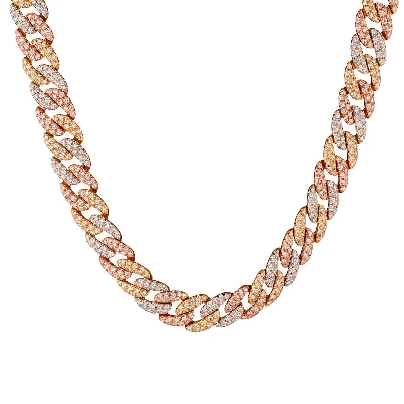 Chic Necklace for Women-TRI-COLOR DIAMOND CURB LINK NECKLACE