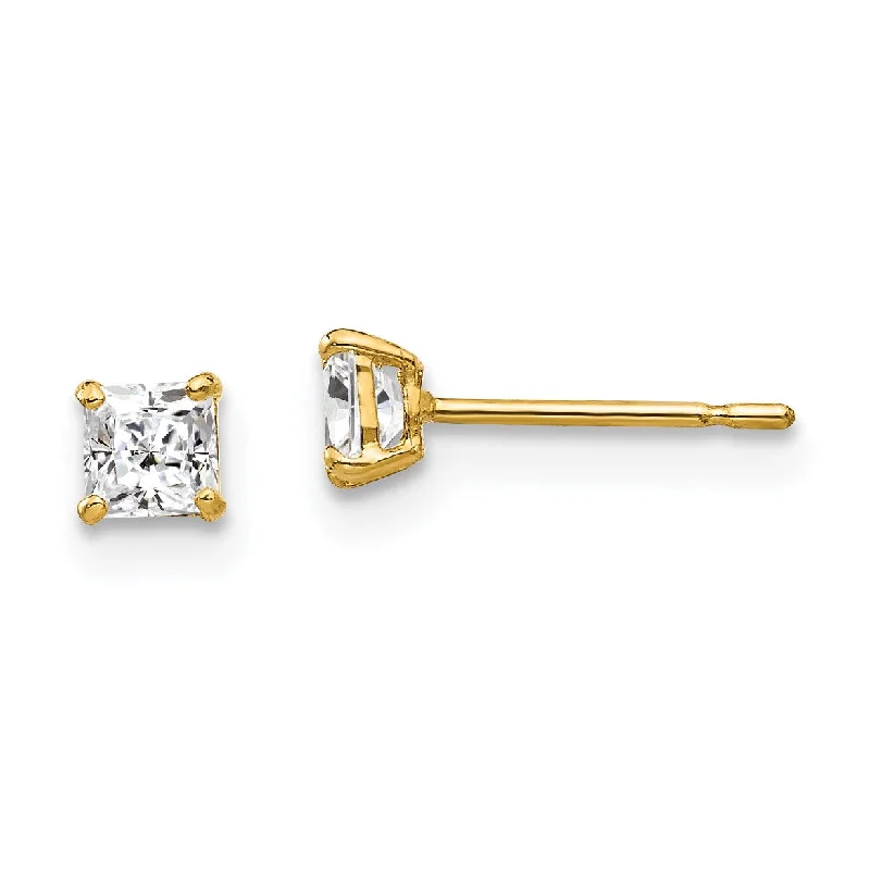 Chic Hoop Earrings-14KT Yellow Gold 3MM Square Cubic Zirconia Stud Earrings