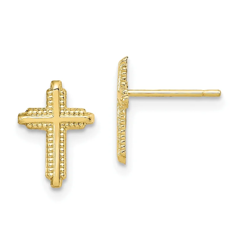 Wedding Jewelry Earrings-10KT Yellow Gold 10X7MM Cross Stud Earrings