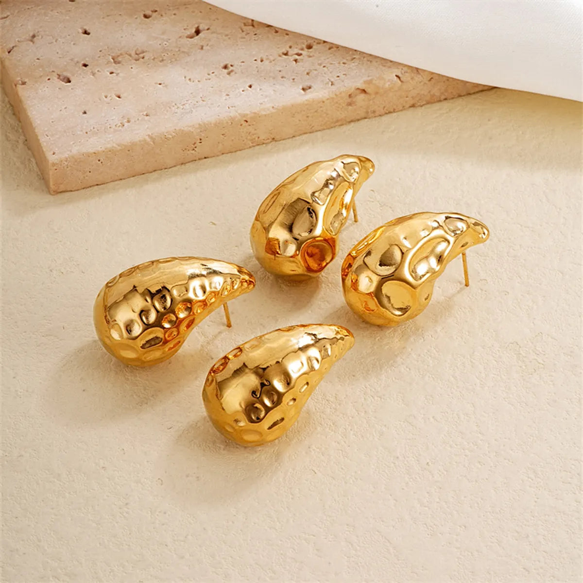 Fashion Earrings for Wedding Day-1 Pair Simple Style Water Droplets Plating Stainless Steel Gold Plated Ear Studs