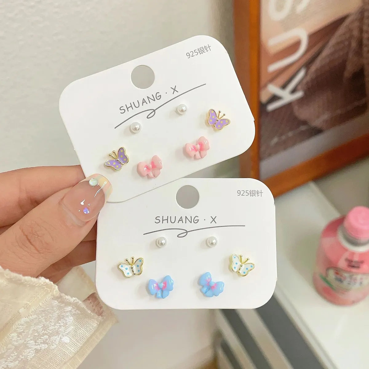 Wedding Earrings with Pearls-Sweet Butterfly Bow Knot Alloy Inlay Artificial Pearls Women's Ear Studs