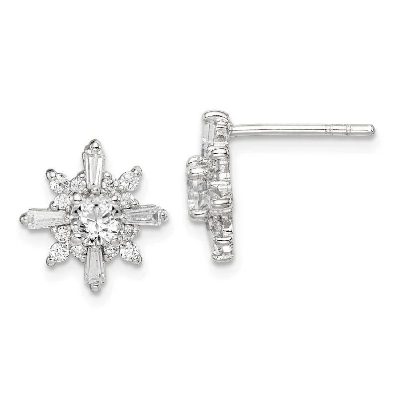 Black Diamond Earrings-Sterling Silver Cubic Zirconia Stud Snowflake Earrings