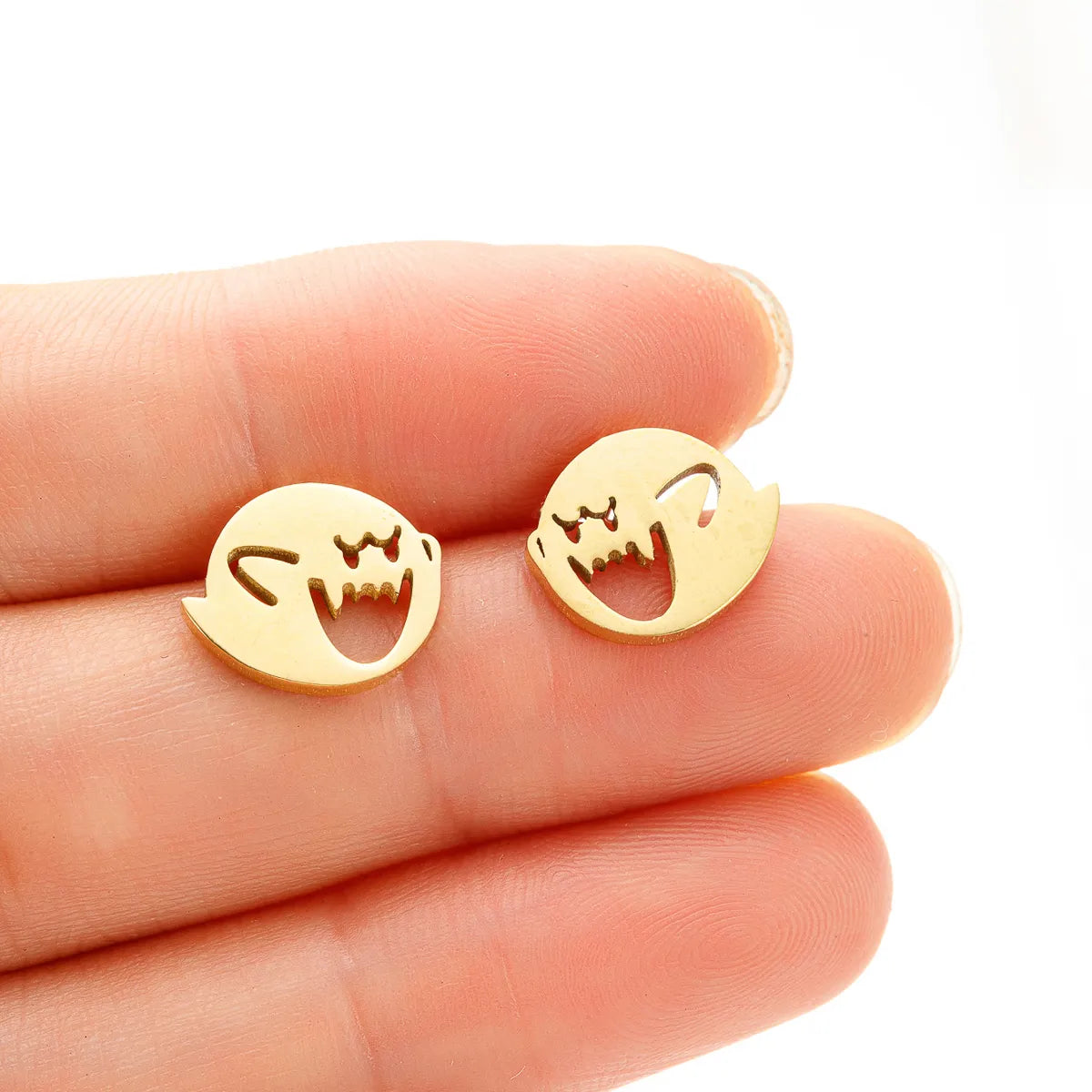 Sterling Silver Earrings for Women-1 Pair Funny Little Monster Polishing Plating Stainless Steel 18k Gold Plated Ear Studs