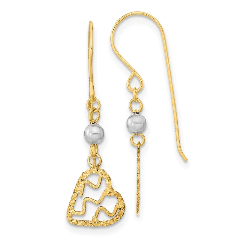 Gold Hoop Earrings-14KT White and Yellow Gold 29X9.5MM Diamond-cut Heart Drop & Dangle Earrings