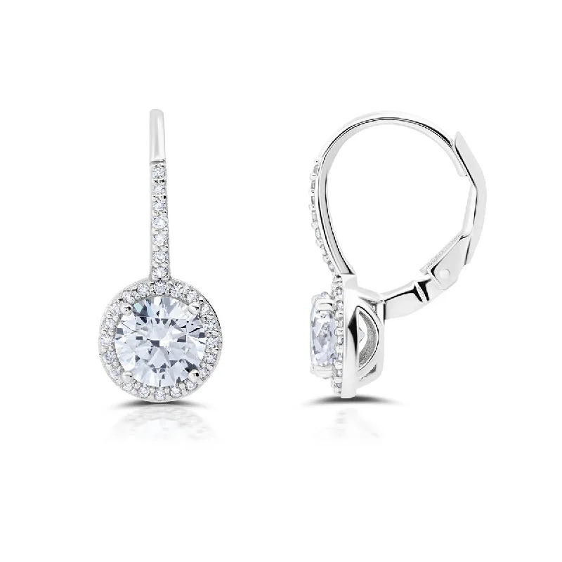 Luxury Earrings for Wedding-Crislu Platinum Plated Sterling Silver Round Cubic Zirconia Fashion Earrings