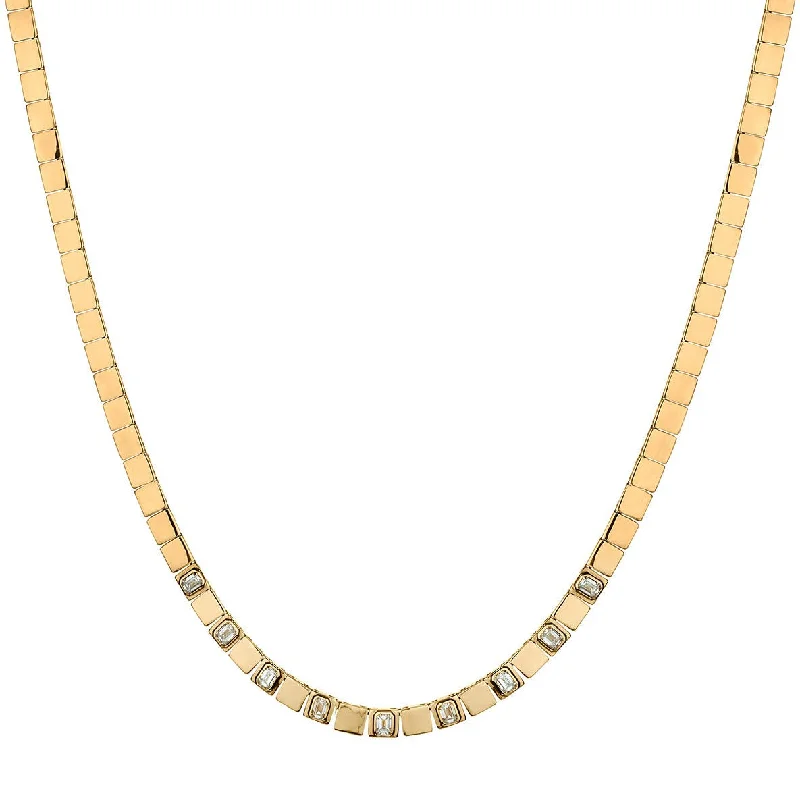 Vintage Pearl Necklace-EMERALD & GOLD SQUARE NECKLACE