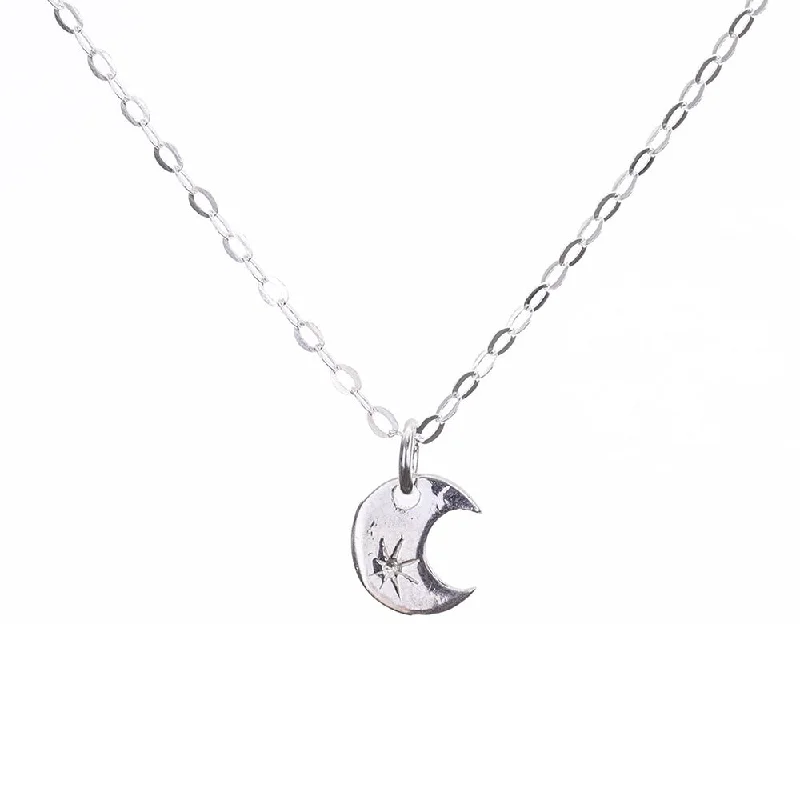 Rose Gold Pendant Necklace-Silver Moon Necklace