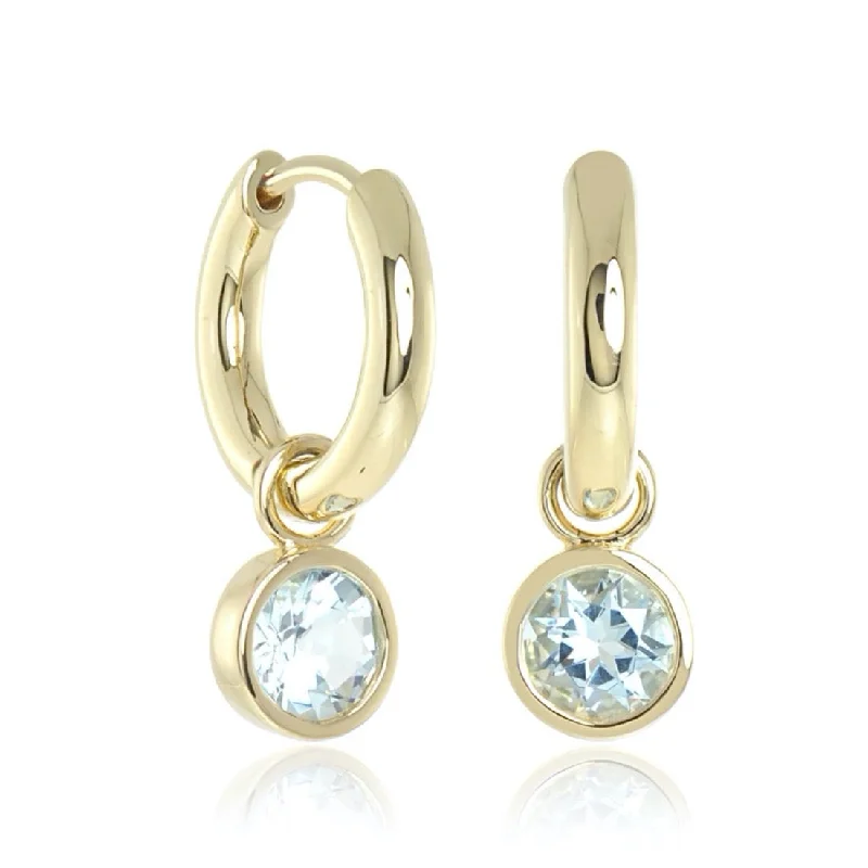 Round Diamond Earrings-Droplet Hoop Earrings in Aquamarine