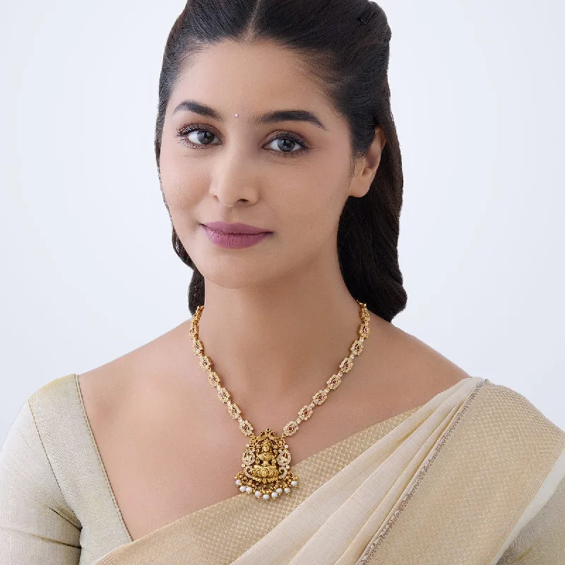 Gold Necklace with Gemstones-Silver Temple Necklace 165779