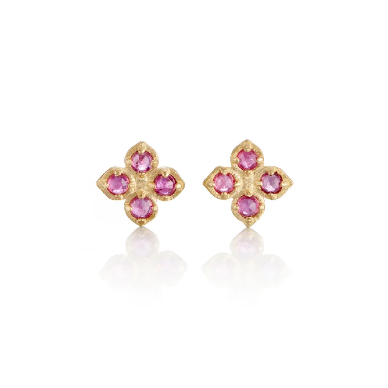 Diamond Hoop Earrings-Ruby Flower Charm Earrings