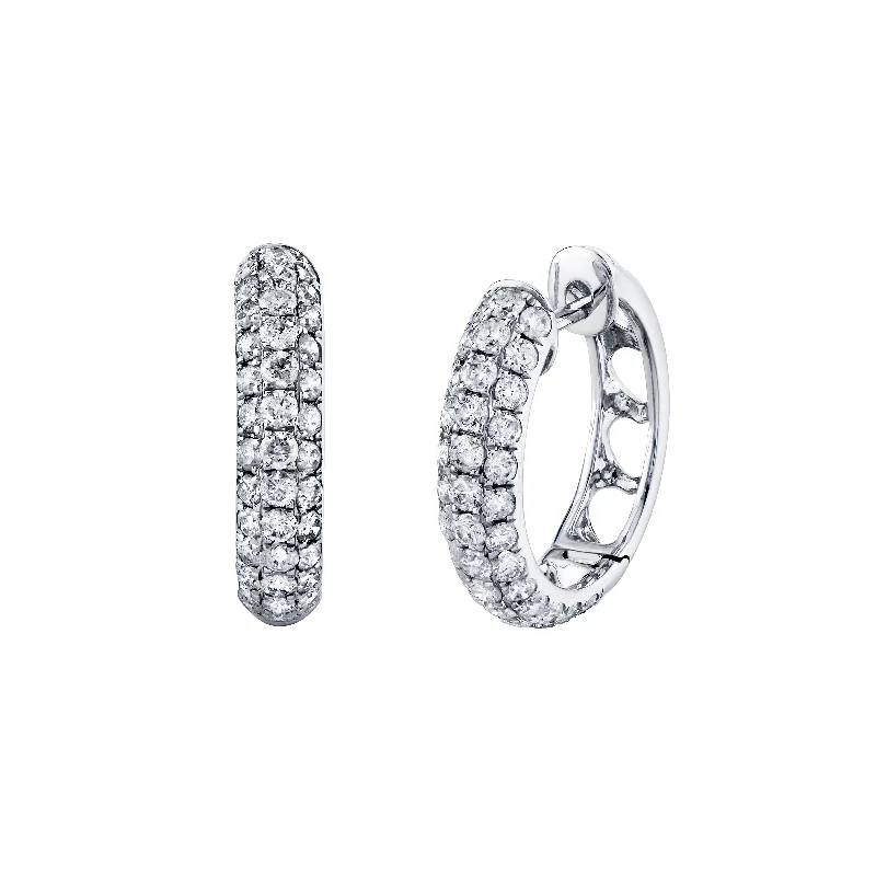 Handmade Dangle Earrings-Three Row Diamond Hoops