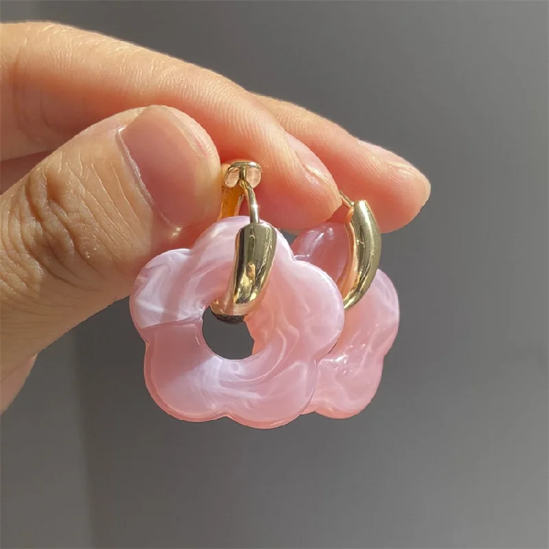 Pink Flower Ear Clips