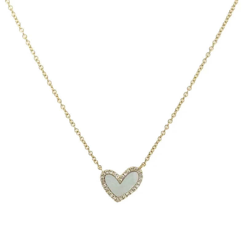 Luxury Diamond Necklace-MINI MOTHER OF PEARL & DIAMOND HEART NECKLACE