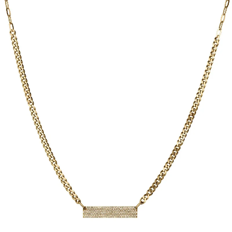 Gold Chain Necklace for Women-DIAMOND BAR LINK NECKLACE