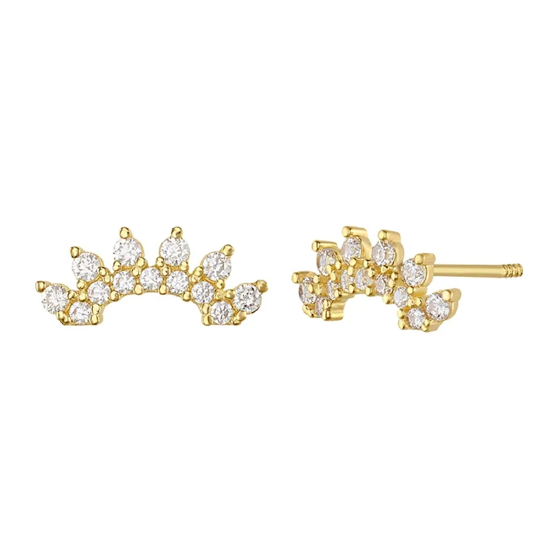 Simple Hoop Earrings for Brides-14KT Yellow Gold and Cubic Zirconia Crown Earrings