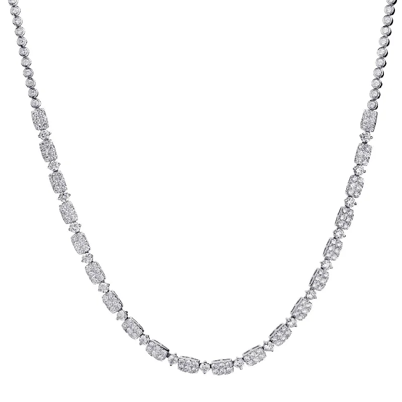 Simple Silver Pendant Necklace-PAVÉ & BEZEL SET DIAMOND NECKLACE