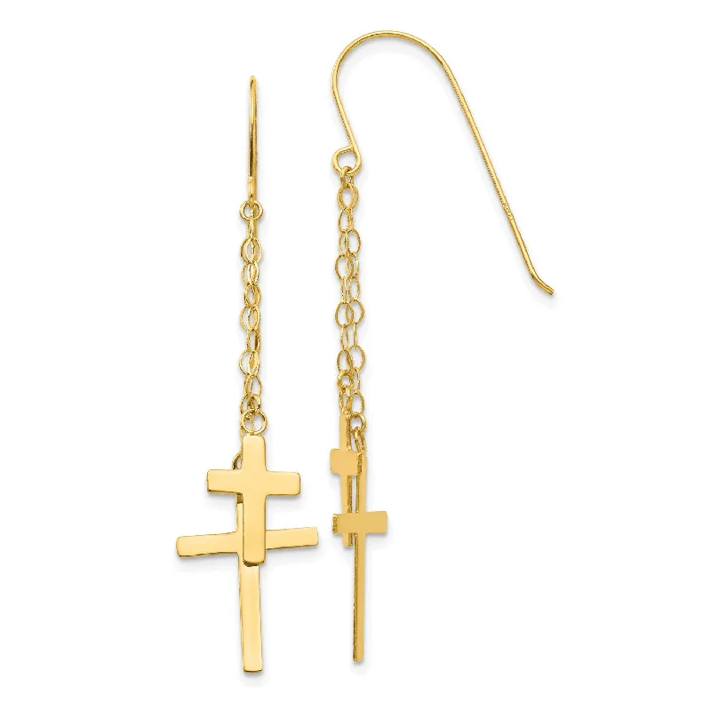 Simple Silver Earrings-14KT Yellow Gold 56X12MM Drop & Dangle Cross Earrings