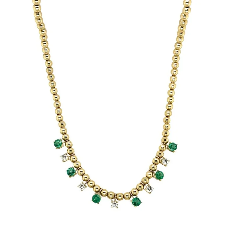 Simple Pendant Necklace-EMERALD & DIAMOND SPRINKLE BALL CHAIN NECKLACE