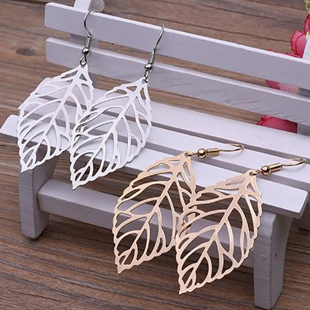 Luxury Wedding Earrings-1 Pair Simple Style Leaves Hollow Out Alloy Ear Hook