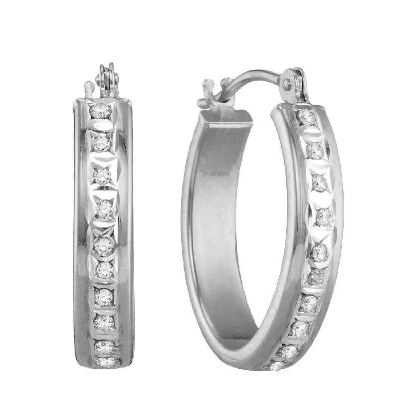 Crystal and Pearl Earrings-Diamond Fascination 14KT White Gold 14X17MM Diamond Accent Hoop Earrings