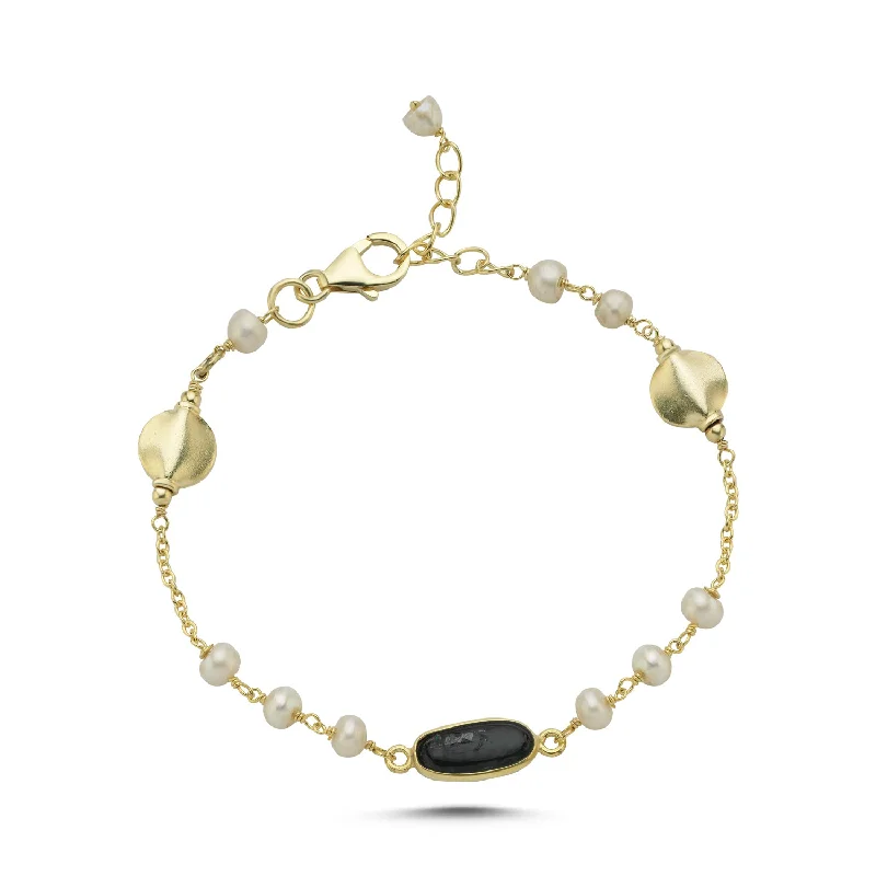 Gemstone Bracelet with Pearls-Midnight Pearl Bracelet