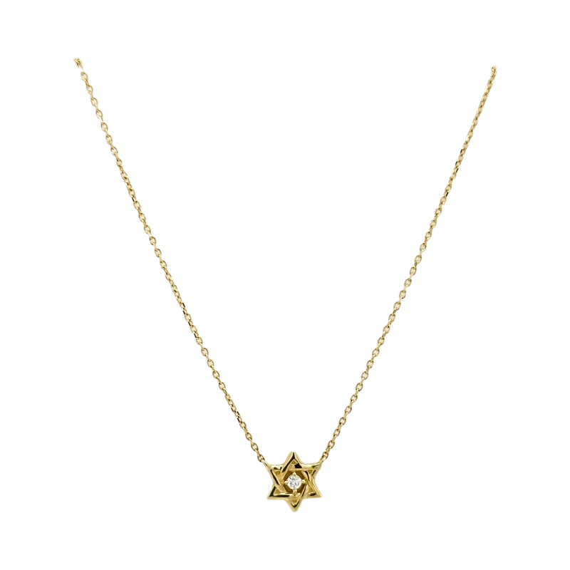 Custom Necklace for Bridesmaids-GOLD STAR OF DAVID WITH SINGLE DIAMOND NECKLACE