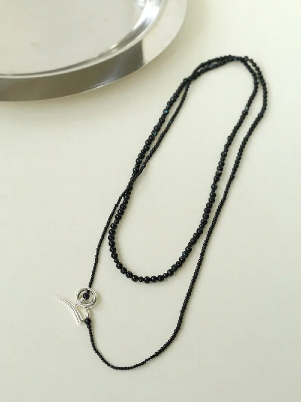 Delicate Chain Necklace-Delicate Black Mother-of-Pearl Gradient Beaded Long Necklace